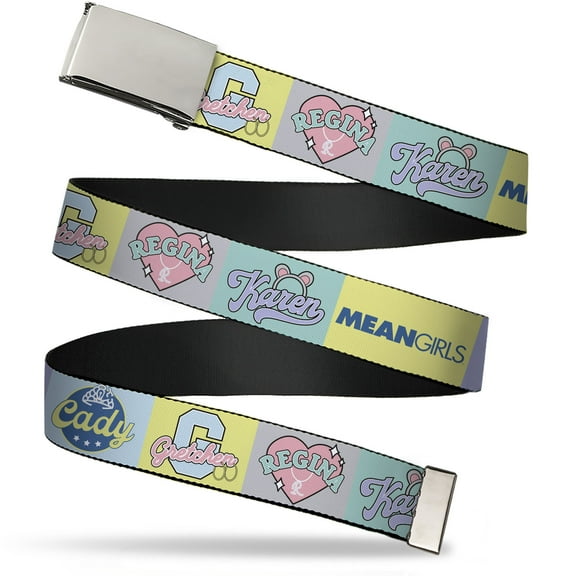 Adjustable Belt, Clamp Buckle, Cut-to-Fit, Mean Girls The Plastics Icon Blocks Multi Pastel