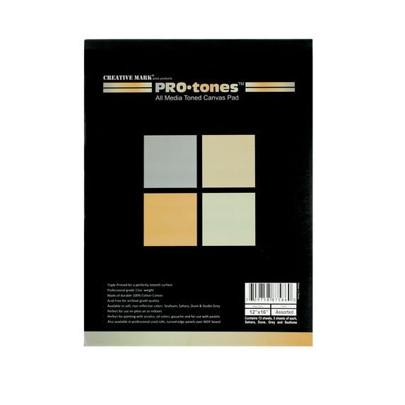 Paramount Pro-Tones All-Media Toned Canvas Pads - Triple-Primed Toned Canvas Pads for Acrylic, Oil, Gouache, & More! - [Assorted Colors - 12x16"]