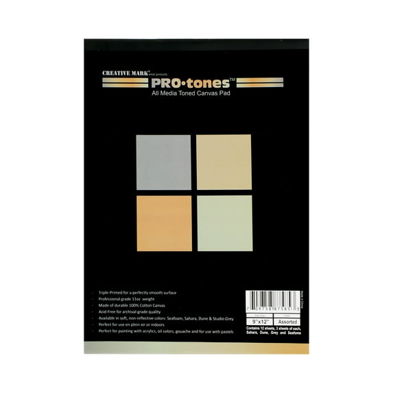 Paramount Pro-Tones All-Media Toned Canvas Pads - Triple-Primed Toned Canvas Pads for Acrylic, Oil, Gouache, & More! - [Assorted Colors - 9x12"]