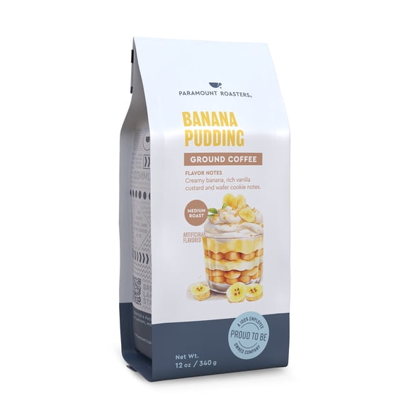 Paramount Roasters Banana Pudding Flavored Ground Coffee, 12oz Bag Dessert-Inspired Medium Roast
