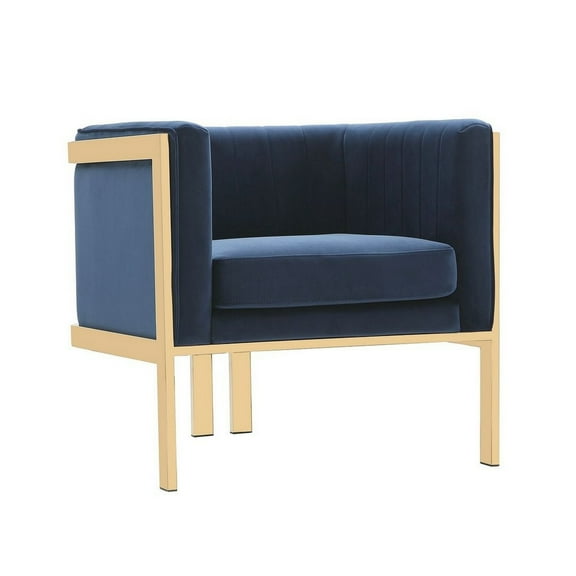 Manhattan Comfort Paramount Velvet Accent Armchair in Blue/Polished Brass
