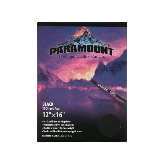 Paramount Universal Primed Premium Cotton Black Canvas Pads - Black - Multi10 Sheets - Universal Double Primed Cotton Canvas Pads for Students, Drawing, Painting, Travel, & More