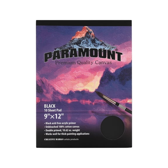 Paramount Universal Primed Premium Cotton Black Canvas Pads - Black - Multi10 Sheets - Universal Double Primed Cotton Canvas Pads for Students, Drawing, Painting, Travel, & More