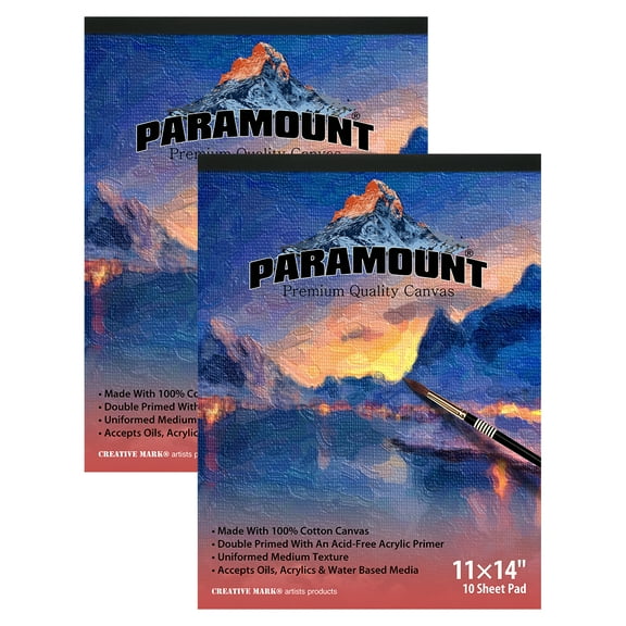 Paramount Universal Primed Premium Cotton Canvas Pads - 2 Pack - 11" x 14" - Universal Double Primed Cotton Canvas Pads for Drawing, Painting, Travel, & More