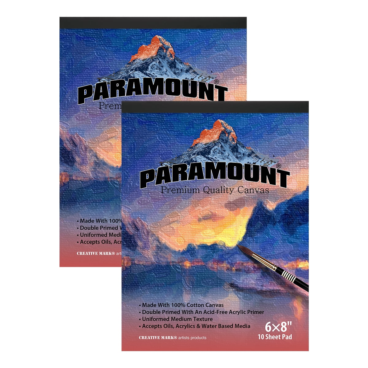 Paramount Universal Primed Premium Cotton Canvas Pads - 2 Pack - 6" x 8"- Universal Double Primed Cotton Canvas Pads for Drawing, Painting, Travel, & More