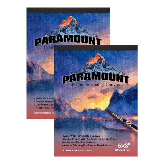 Paramount Universal Primed Premium Cotton Canvas Pads - 2 Pack - 6" x 8"- Universal Double Primed Cotton Canvas Pads for Drawing, Painting, Travel, & More