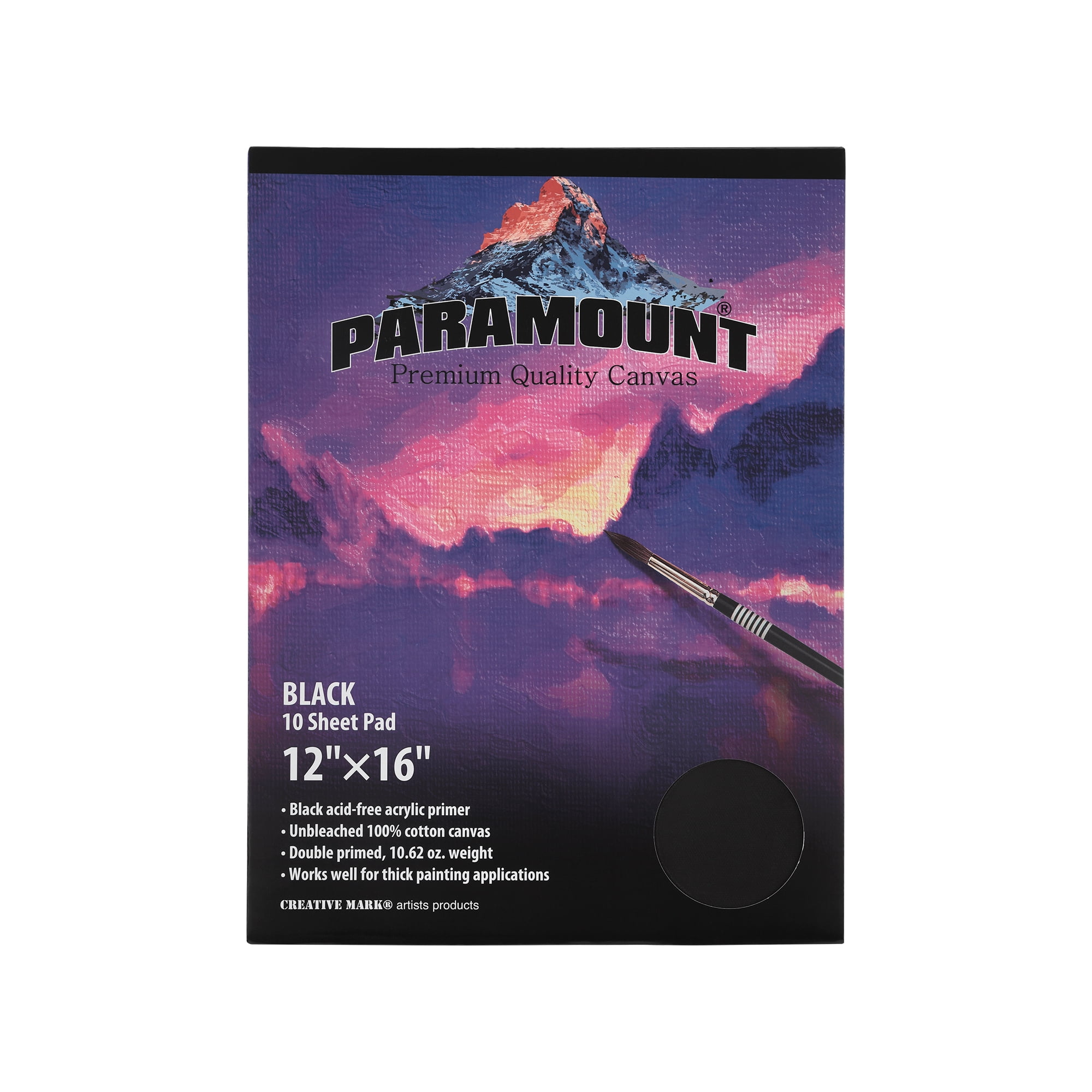 Paramount Universal Primed Premium Cotton White Canvas Pads - Black - 12"x16" - 2 Pack - 20 Total Sheets - Universal Double Primed Cotton Canvas Pads for Drawing, Painting, Travel, & More