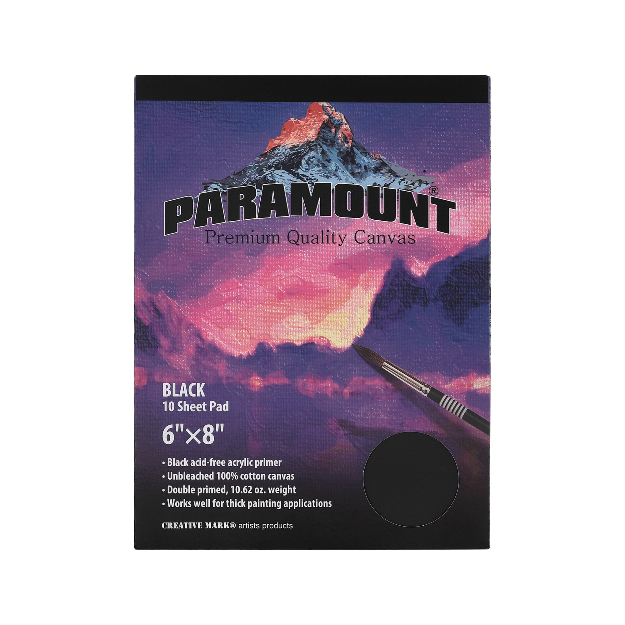 Paramount Universal Primed Premium Cotton Canvas Pads - Black - 6"x8" - 2 Pack - 20 Total Sheets - Universal Double Primed Cotton Canvas Pads for Drawing, Painting, Travel, & More