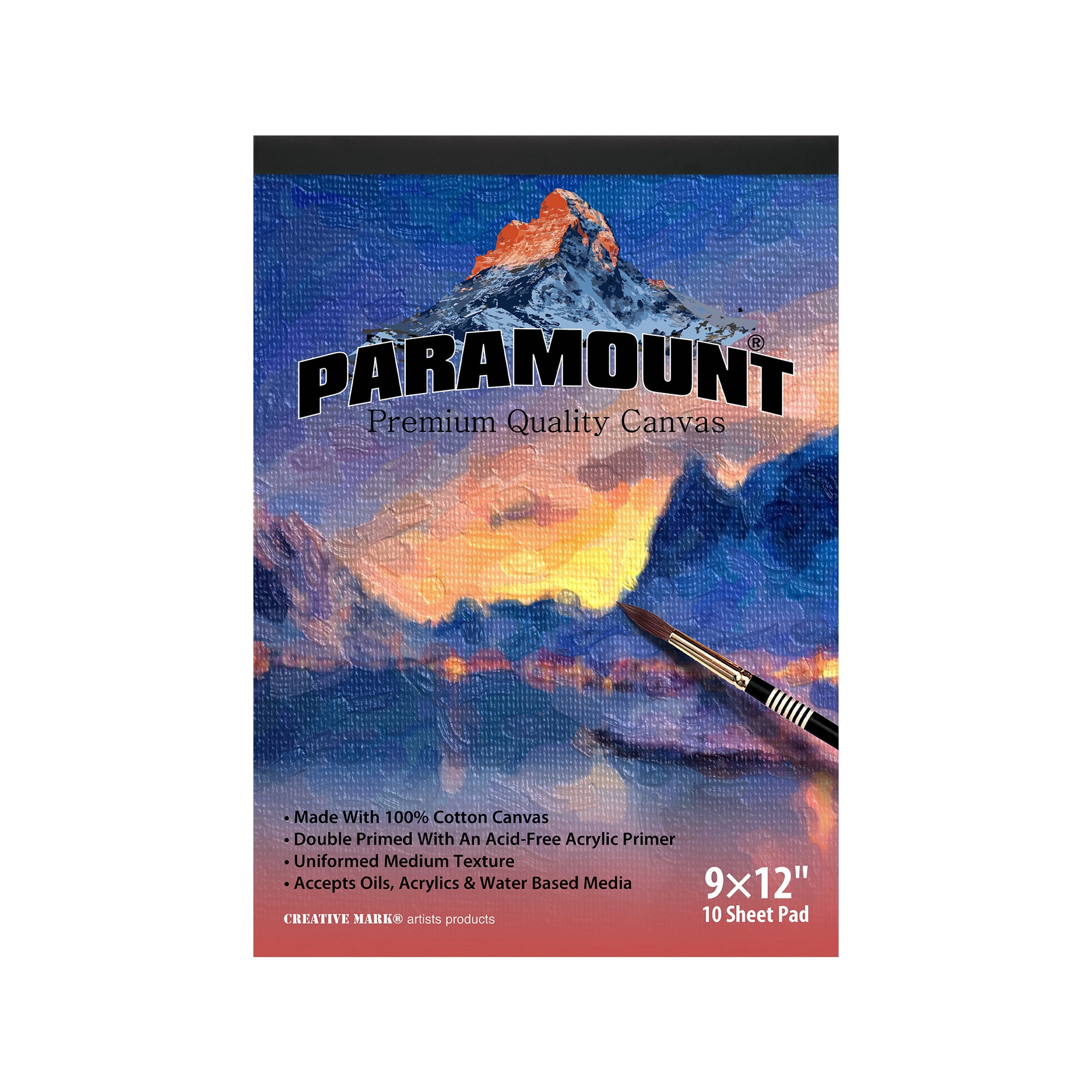 Paramount Universal Primed Premium Cotton White Canvas Pads - White - 9"x12" - 12 Pack - 120 Total Sheets - Universal Double Primed Cotton Canvas Pads for Drawing, Painting, Travel, & More