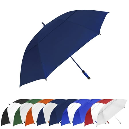 The Paramount Vented Large 64 inch Windproof Automatic Open Double Canopy Golf Umbrella for Rain, Wind and Sun, Strong & Lightweight Oversized Golf Umbrella with Wind Vent for Men & Women, Navy Blue