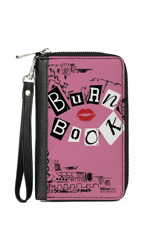 Paramount Wallet, Zip Around, Mean Girls Burn Book Cover Doodles Pink, Vegan Leather