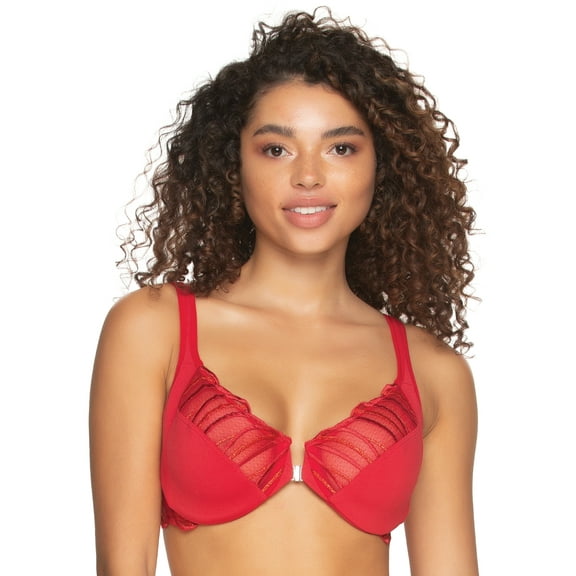 Paramour by Felina Angie Front Close Minimizer Bra (Tango Red Lurex, 44DD)