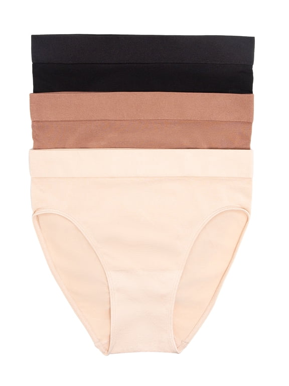 Paramour by Felina | Body Smooth Hi Cut Seamless Brief Panties 3-Pack | Up to 3X | Hi Leg Opening (Cocoa Beans, 3X)