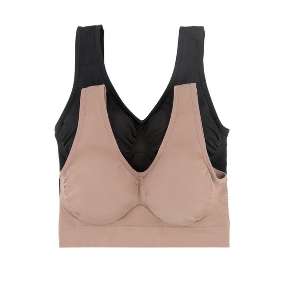 Paramour by Felina | Body Smooth Seamless Wireless Bralette 2-Pack (Black Rose Tan, X-Large)