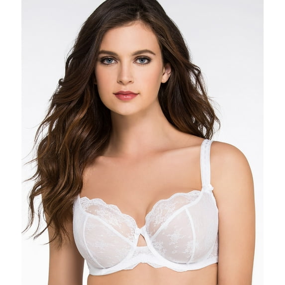 Paramour by Felina | Captivate Unlined Bra | Floral Lace Detail | 3 Section Cup (White, 34C)