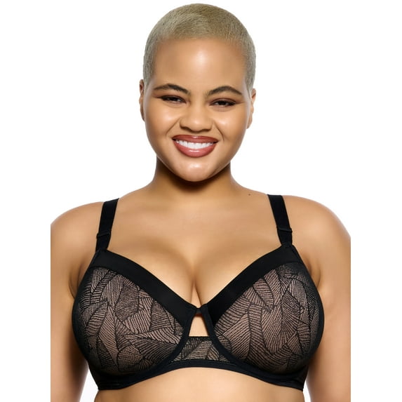 Paramour by Felina | Delightful Seamless Breathable Lace Contour Bra (Black, 38DD)