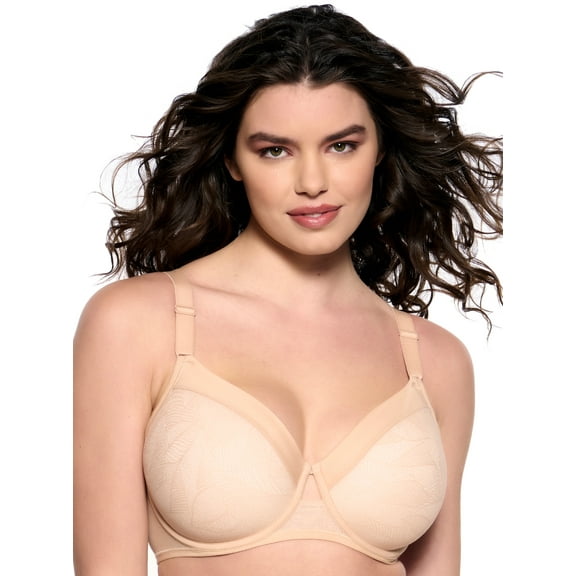 Paramour by Felina | Delightful Seamless Breathable Lace Contour Bra (Warm Neutral, 32C)