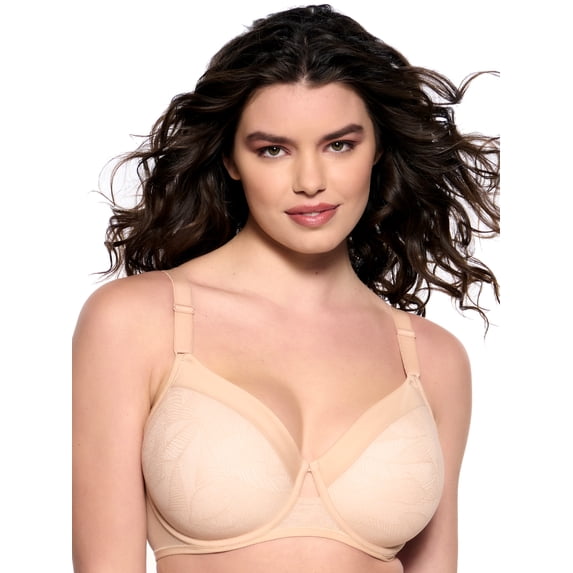 Paramour by Felina | Delightful Seamless Breathable Lace Contour Bra (Warm Neutral, 36DDD)