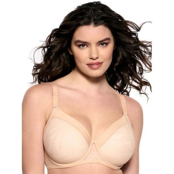 Paramour by Felina | Delightful Seamless Breathable Lace Contour Bra (Warm Neutral, 36D)