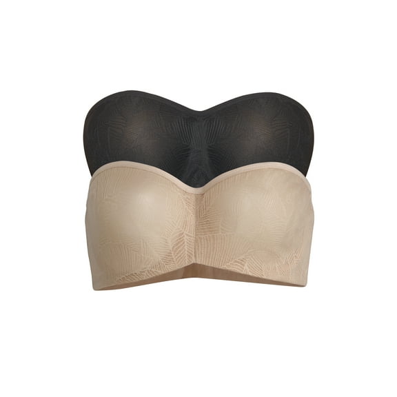 Paramour by Felina | Delightful Seamless Unlined Lace Bandeau 2-Pack | Bra | Support (Black Warm Neutral 2-Pack, 32C)