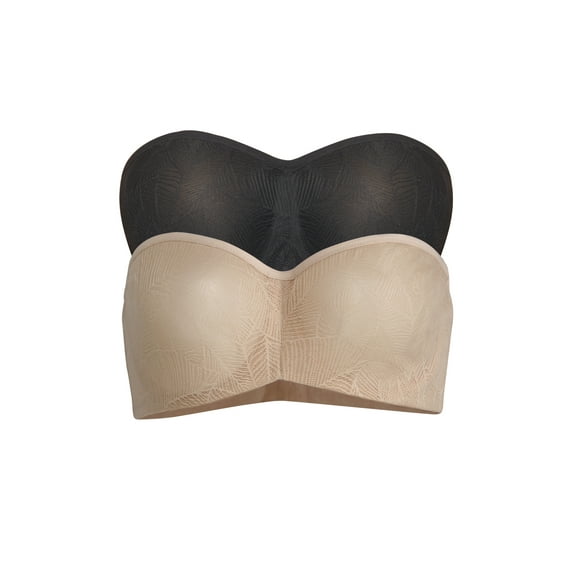 Paramour by Felina | Delightful Seamless Unlined Lace Bandeau 2-Pack | Bra | Support (Black Warm Neutral 2-Pack, 32C)