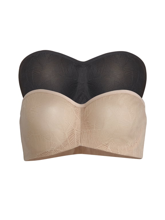 Paramour by Felina | Delightful Seamless Unlined Lace Bandeau 2-Pack | Bra | Support (Black Warm Neutral 2-Pack, 38DDD)