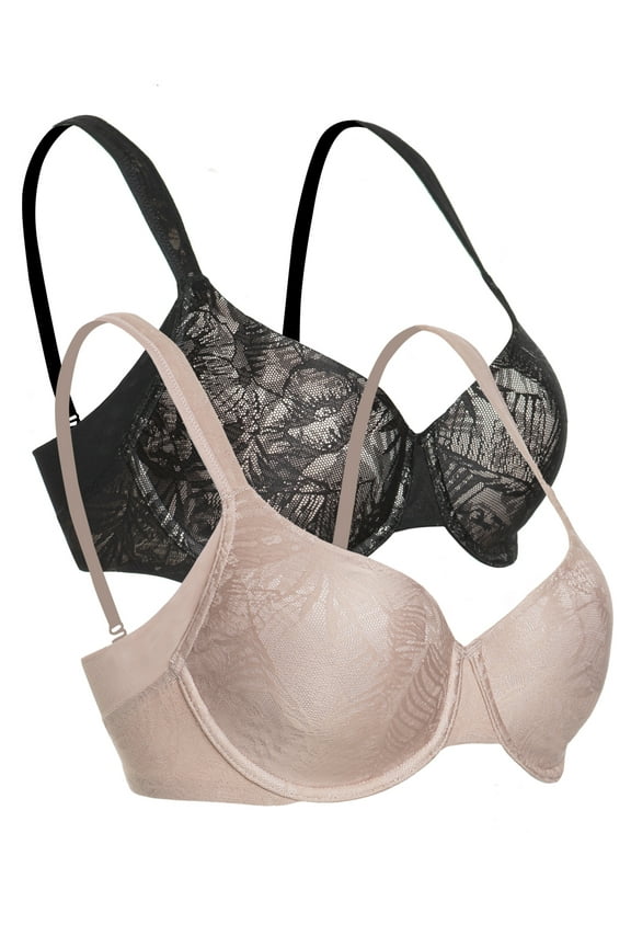 Paramour by Felina | Jessamine Side Smoothing Contour Bra 2-Pack (Black Rose Tan 2-Pack, 32C)