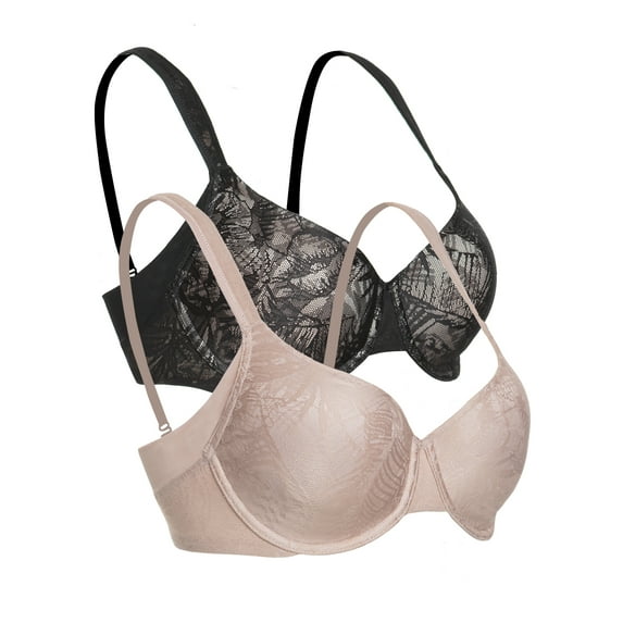 Paramour by Felina | Jessamine Side Smoothing Contour Bra 2-Pack (Black Rose Tan 2-Pack, 34DDD)