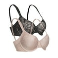 thumbnail image 1 of Paramour by Felina | Jessamine Side Smoothing Contour Bra 2-Pack (Black Rose Tan 2-Pack, 36G), 1 of 4