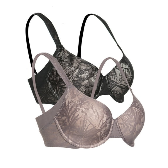 Paramour by Felina | Jessamine Side Smoothing Contour Bra 2-Pack (Black Sparrow 2-Pack, 36C)