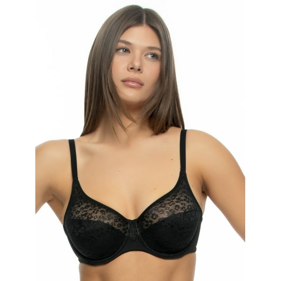 Prima Lace Moulded Unlined Bra (Black, 38D)