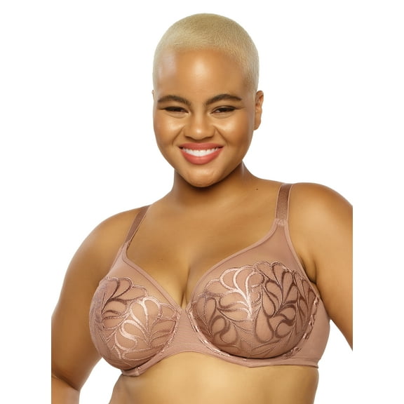 Paramour by Felina | Lotus Embroidered Unlined Bra | Ultra-Light (Rose Tan, 32C)