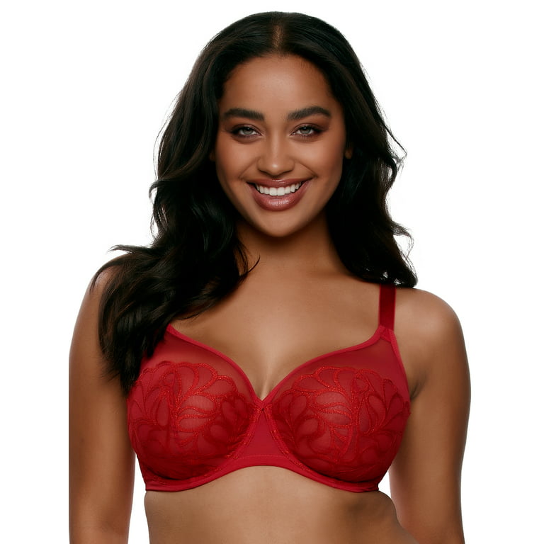 Paramour by Felina | Lotus Embroidered Unlined Bra | Ultra-Light (Tango Red  Lurex, 32G)