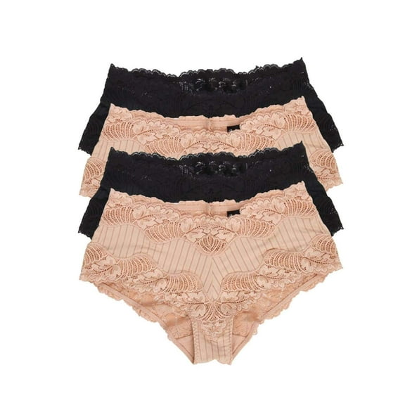 Paramour by Felina | Stripe Delight Hipster | Panty | 4-Pack | Lace | Plus Size (Black Fawn, Small)