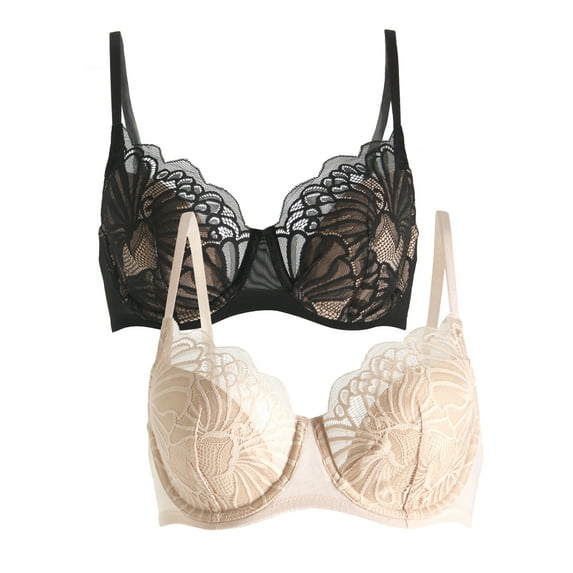 Paramour by Felina | Tempting Plush All Over Lace Underwire Bra 2-Pack (Sugar Baby Black 2-Pack, 34C)