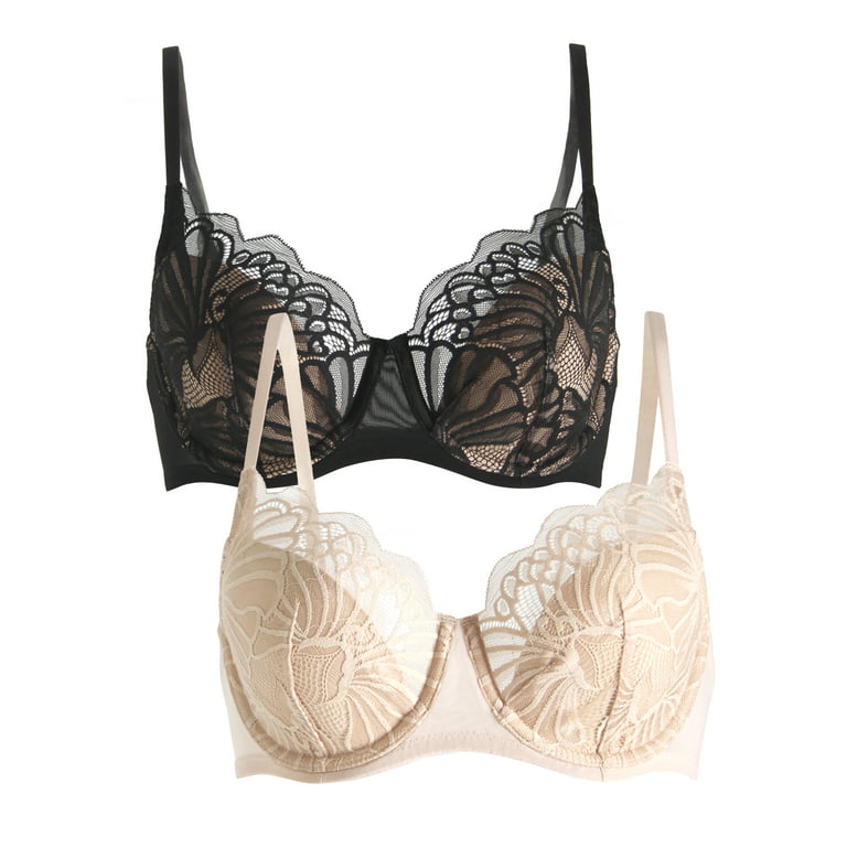 Paramour by Felina | Tempting Plush All Over Lace Underwire Bra 2-Pack  (Sugar Baby Black 2-Pack, 34G)
