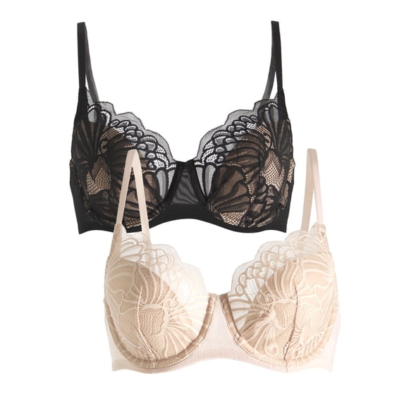 Paramour by Felina | Tempting Plush All Over Lace Underwire Bra 2-Pack (Sugar Baby Black 2-Pack, 42C)