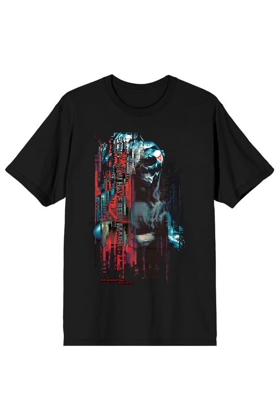 Paranormal Activity Hooded Skeleton Glitch Effect Adult Black Crew Neck Short Sleeve T-shirt