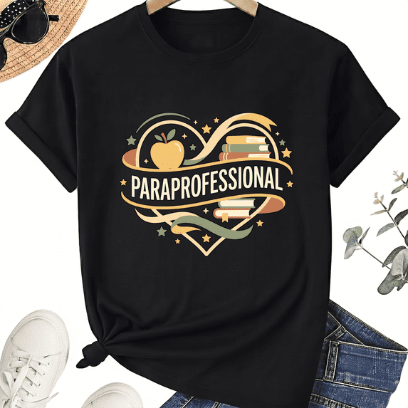 Paraprofessional Heart Graphic T-Shirt, 100% Cotton Unisex Crew Neck Short Sleeve