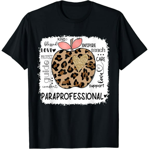 Paraprofessional Kind Blessed Teach Inspire Love Leopard T-Shirt