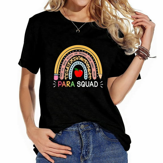 Paraprofessional Para Squad Teacher Crew Boho Rainbow T-Shirt