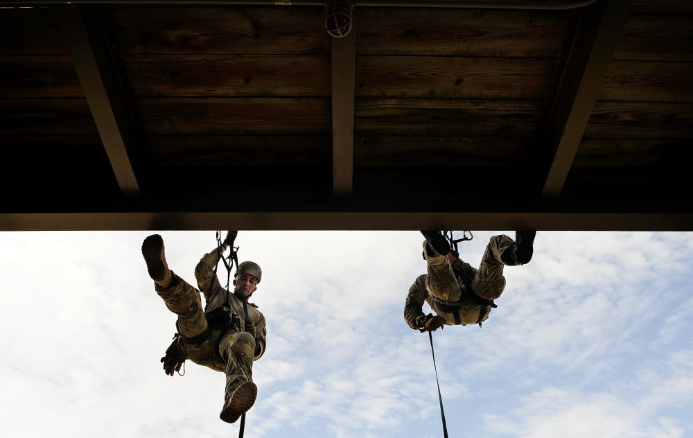 Pararescuemen take part in a rappelling course at Hurlburt Field Florida Canvas Art - Stocktrek Images (35 x 22)