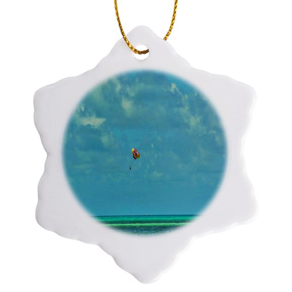 3drose, Parasailing in the Bahamas, 3 inch Snowflake Porcelain Ornament
