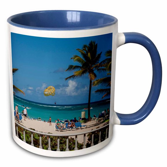 3drose, Parasailing, Riu Palace, Dominican Republic - Ca14 Len0229 - Lisa S. Engelbrecht, 11oz Two-tone Blue Mug
