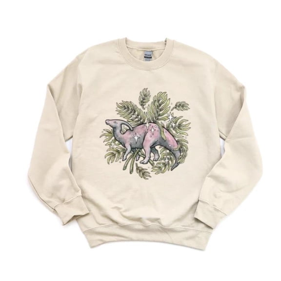 Parasaurolophus Palms Botanical Dinosaur Prehistoric Sweatshirt, for men & women, up to size 5XL
