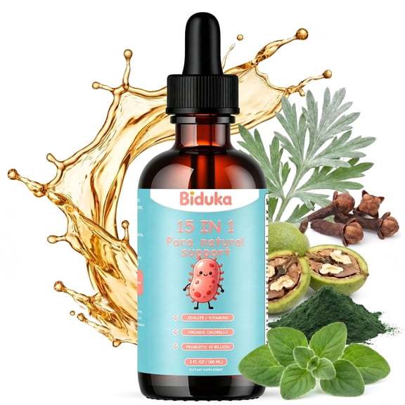 Biduka 15-in-1 Para Natural Support Liquid Drops, Intestinal Parasite Cleanse Supplement with Wormwood, Black Walnut & Probiotics, 2 FL OZ