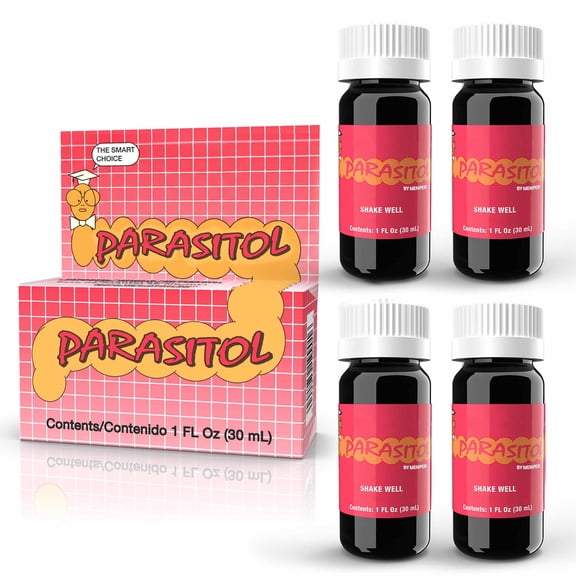 Parasitol Oral Suspension with Pyrantel Pamoate, Liquid Formula for Ages 2+, 2 fl oz, (4 Pack)