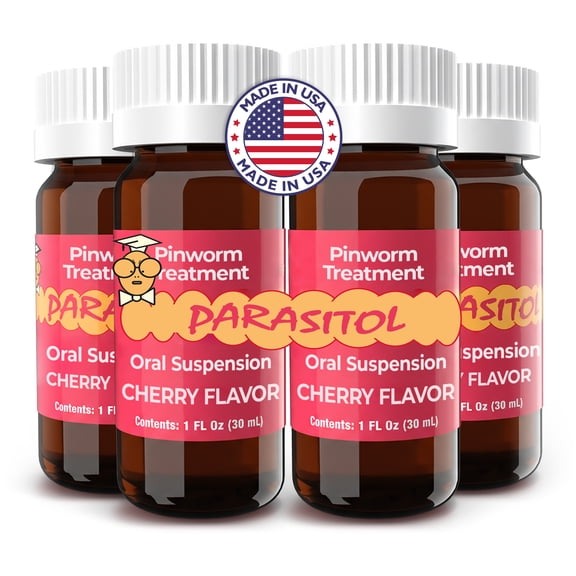 Parasitol Oral Suspension with Pyrantel Pamoate, Liquid Formula for Ages 2+, 2 fl oz, (4 Pack)