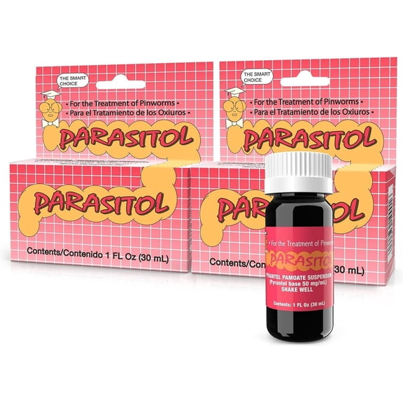 Parasitol Oral Suspension with Pyrantel Pamoate, Liquid Formula for Pinworms, Per Ages 2+, Cherry Flavor, 2 fl oz, (2 pack)