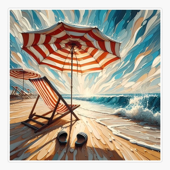 Parasol Beach Umbrella Summer Vacation Art Sticker